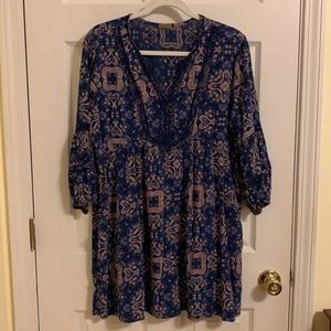 True Craft Blue & Pink Peasant Tunic Dress